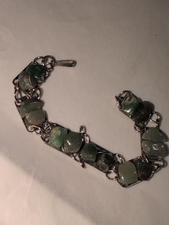 Jewelry - 🌸2/$35🌸 Handcrafted Green Stone Silver Chain Link Bracelet